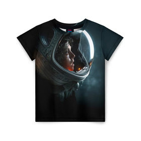 Детская футболка 3D с принтом Девушка космонавт в Белгороде, 100% гипоаллергенный полиэфир | прямой крой, круглый вырез горловины, длина до линии бедер, чуть спущенное плечо, ткань немного тянется | alien | космос | рипли | скафандр | чужой