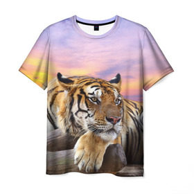 Мужская футболка 3D с принтом Тигр в Белгороде, 100% полиэфир | прямой крой, круглый вырез горловины, длина до линии бедер | амурский | животные | зверь | киса | кот | котенок | кошка | тигр | хищник
