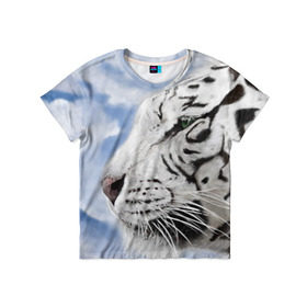 Детская футболка 3D с принтом Белый тигр в Белгороде, 100% гипоаллергенный полиэфир | прямой крой, круглый вырез горловины, длина до линии бедер, чуть спущенное плечо, ткань немного тянется | Тематика изображения на принте: 