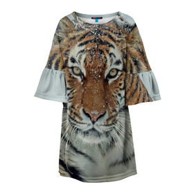 Детское платье 3D с принтом Тигр в Белгороде, 100% полиэстер | прямой силуэт, чуть расширенный к низу. Круглая горловина, на рукавах — воланы | амурский | животные | зверь | киса | кот | котенок | кошка | тигр | хищник