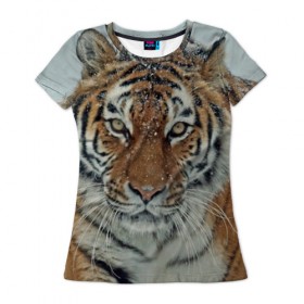 Женская футболка 3D с принтом Тигр в Белгороде, 100% полиэфир ( синтетическое хлопкоподобное полотно) | прямой крой, круглый вырез горловины, длина до линии бедер | амурский | животные | зверь | киса | кот | котенок | кошка | тигр | хищник