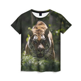 Женская футболка 3D с принтом Тигр в Белгороде, 100% полиэфир ( синтетическое хлопкоподобное полотно) | прямой крой, круглый вырез горловины, длина до линии бедер | амурский | животные | зверь | киса | кот | котенок | кошка | тигр | хищник