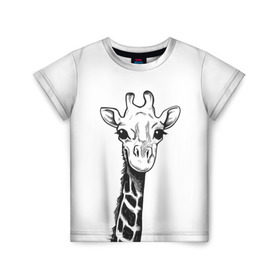 Детская футболка 3D с принтом Жираф в Белгороде, 100% гипоаллергенный полиэфир | прямой крой, круглый вырез горловины, длина до линии бедер, чуть спущенное плечо, ткань немного тянется | арт | взгляд | глаза | животные | жираф | прикольные