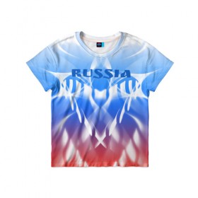 Детская футболка 3D с принтом Россия и узоры в Белгороде, 100% гипоаллергенный полиэфир | прямой крой, круглый вырез горловины, длина до линии бедер, чуть спущенное плечо, ткань немного тянется | абстрактный | интересный | красивый | мода | новый | объем | патриотизм | плавный | россия | стиль | стильный | узор | цвет | яркий
