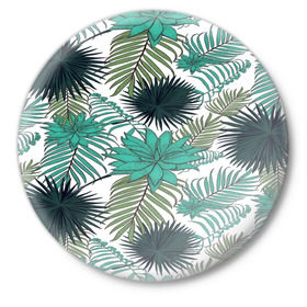 Значок с принтом Tropical в Белгороде,  металл | круглая форма, металлическая застежка в виде булавки | flower | тропики | тропический | цветы