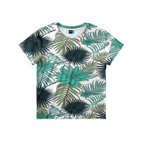 Детская футболка 3D с принтом Tropical в Белгороде, 100% гипоаллергенный полиэфир | прямой крой, круглый вырез горловины, длина до линии бедер, чуть спущенное плечо, ткань немного тянется | flower | тропики | тропический | цветы