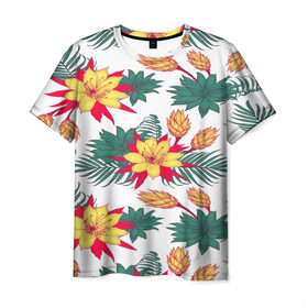 Мужская футболка 3D с принтом Tropical Pattern в Белгороде, 100% полиэфир | прямой крой, круглый вырез горловины, длина до линии бедер | flower | поле | тропики | тропический | цветочки | цветы