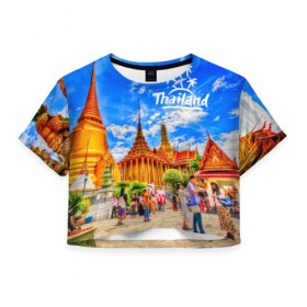 Женская футболка 3D укороченная с принтом Таиланд в Белгороде, 100% полиэстер | круглая горловина, длина футболки до линии талии, рукава с отворотами | architecture | bangkok | clouds | landmark | people | sky | temple of the emerald buddha | thailand | tourism | архитектура | бангкок | достопримечательность | люди | небо | облака | таиланд | туризм | храм изумрудного будды
