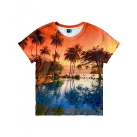 Детская футболка 3D с принтом Таиланд в Белгороде, 100% гипоаллергенный полиэфир | прямой крой, круглый вырез горловины, длина до линии бедер, чуть спущенное плечо, ткань немного тянется | Тематика изображения на принте: beach | clouds | hiking | sea | sky | sunset | swimming pool | thailand | бассейн | закат | море | небо | облака | пляж | таиланд | туризм