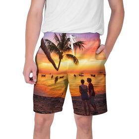 Мужские шорты 3D с принтом Таиланд в Белгороде,  полиэстер 100% | прямой крой, два кармана без застежек по бокам. Мягкая трикотажная резинка на поясе, внутри которой широкие завязки. Длина чуть выше колен | Тематика изображения на принте: beach | clouds | love | palm tree | people | sea | sky | sunset | thailand | tourism | закат | любовь | люди | море | небо | облака | пальма | пляж | таиланд | туризм