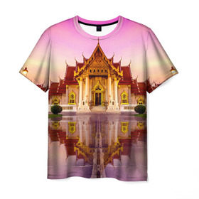 Мужская футболка 3D с принтом Таиланд в Белгороде, 100% полиэфир | прямой крой, круглый вырез горловины, длина до линии бедер | Тематика изображения на принте: landmark | reflection | temple | thailand | tourism | water | вода | достопримечательность | отражение | таиланд | туризм | храм