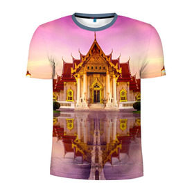 Мужская футболка 3D спортивная с принтом Таиланд в Белгороде, 100% полиэстер с улучшенными характеристиками | приталенный силуэт, круглая горловина, широкие плечи, сужается к линии бедра | Тематика изображения на принте: landmark | reflection | temple | thailand | tourism | water | вода | достопримечательность | отражение | таиланд | туризм | храм