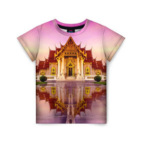 Детская футболка 3D с принтом Таиланд в Белгороде, 100% гипоаллергенный полиэфир | прямой крой, круглый вырез горловины, длина до линии бедер, чуть спущенное плечо, ткань немного тянется | landmark | reflection | temple | thailand | tourism | water | вода | достопримечательность | отражение | таиланд | туризм | храм