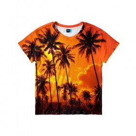 Детская футболка 3D с принтом Таиланд в Белгороде, 100% гипоаллергенный полиэфир | прямой крой, круглый вырез горловины, длина до линии бедер, чуть спущенное плечо, ткань немного тянется | Тематика изображения на принте: clouds | nature | palms | sky | sunset | thailand | tourism | закат | небо | облака | пальмы | природа | таиланд | туризм