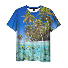 Мужская футболка 3D с принтом Таиланд в Белгороде, 100% полиэфир | прямой крой, круглый вырез горловины, длина до линии бедер | clouds | fish | nature | palm trees | sea | sky | thailand | tourism | water | вода | море | небо | облака | пальмы | природа | рыбки | таиланд | туризм