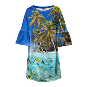 Детское платье 3D с принтом Таиланд в Белгороде, 100% полиэстер | прямой силуэт, чуть расширенный к низу. Круглая горловина, на рукавах — воланы | clouds | fish | nature | palm trees | sea | sky | thailand | tourism | water | вода | море | небо | облака | пальмы | природа | рыбки | таиланд | туризм