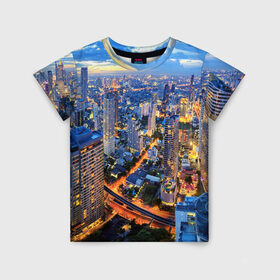 Детская футболка 3D с принтом Таиланд в Белгороде, 100% гипоаллергенный полиэфир | прямой крой, круглый вырез горловины, длина до линии бедер, чуть спущенное плечо, ткань немного тянется | Тематика изображения на принте: architecture | bangkok | city | lights | night | sky | skyscrapers | sunset | thailand | архитектура | бангкок | город | закат | небо | ночь | огни | таиланд