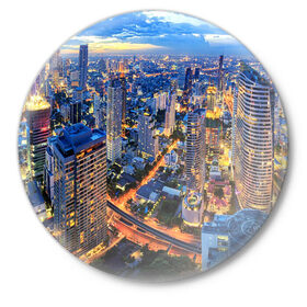 Значок с принтом Таиланд в Белгороде,  металл | круглая форма, металлическая застежка в виде булавки | architecture | bangkok | city | lights | night | sky | skyscrapers | sunset | thailand | архитектура | бангкок | город | закат | небо | ночь | огни | таиланд