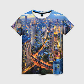 Женская футболка 3D с принтом Таиланд в Белгороде, 100% полиэфир ( синтетическое хлопкоподобное полотно) | прямой крой, круглый вырез горловины, длина до линии бедер | architecture | bangkok | city | lights | night | sky | skyscrapers | sunset | thailand | архитектура | бангкок | город | закат | небо | ночь | огни | таиланд