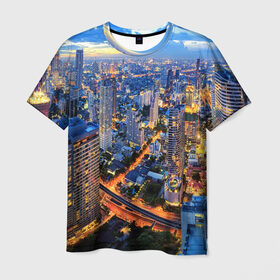 Мужская футболка 3D с принтом Таиланд в Белгороде, 100% полиэфир | прямой крой, круглый вырез горловины, длина до линии бедер | architecture | bangkok | city | lights | night | sky | skyscrapers | sunset | thailand | архитектура | бангкок | город | закат | небо | ночь | огни | таиланд