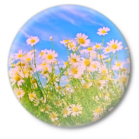 Значок с принтом Ромашка в Белгороде,  металл | круглая форма, металлическая застежка в виде булавки | flower | лето | полевой цветок | цветочки | цветы