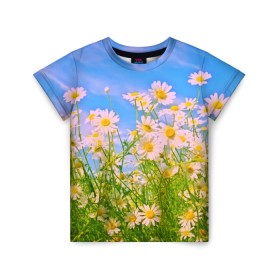 Детская футболка 3D с принтом Ромашка в Белгороде, 100% гипоаллергенный полиэфир | прямой крой, круглый вырез горловины, длина до линии бедер, чуть спущенное плечо, ткань немного тянется | flower | лето | полевой цветок | цветочки | цветы