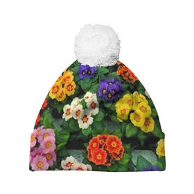 Шапка 3D c помпоном с принтом Фиалки в Белгороде, 100% полиэстер | универсальный размер, печать по всей поверхности изделия | flower | лето | поле | полевой цветок | цветочки | цветы