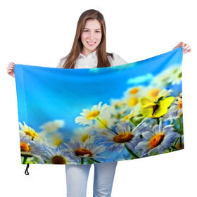 Флаг 3D с принтом Ромашка полевая в Белгороде, 100% полиэстер | плотность ткани — 95 г/м2, размер — 67 х 109 см. Принт наносится с одной стороны | flower | лето | поле | полевой цветок | цветочки | цветы