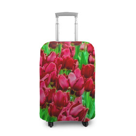 Чехол для чемодана 3D с принтом Поле цветов в Белгороде, 86% полиэфир, 14% спандекс | двустороннее нанесение принта, прорези для ручек и колес | flower | весна | красные | цветочки | цветы