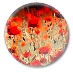 Значок с принтом Маковое поле в Белгороде,  металл | круглая форма, металлическая застежка в виде булавки | Тематика изображения на принте: flower | красные | лето | поле | полевой цветок | цветочки | цветы
