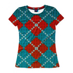 Женская футболка 3D с принтом Knitting pattern в Белгороде, 100% полиэфир ( синтетическое хлопкоподобное полотно) | прямой крой, круглый вырез горловины, длина до линии бедер | вязаный | рождество | свитер | текстура