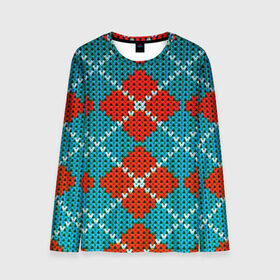 Мужской лонгслив 3D с принтом Knitting pattern в Белгороде, 100% полиэстер | длинные рукава, круглый вырез горловины, полуприлегающий силуэт | вязаный | рождество | свитер | текстура
