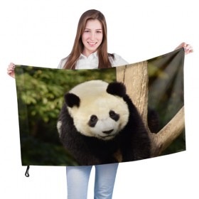 Флаг 3D с принтом Панда на дереве в Белгороде, 100% полиэстер | плотность ткани — 95 г/м2, размер — 67 х 109 см. Принт наносится с одной стороны | животные | лес | медведь | медвежонок | панда | природа