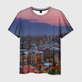Мужская футболка 3D с принтом Армения в Белгороде, 100% полиэфир | прямой крой, круглый вырез горловины, длина до линии бедер | айастан | армения | город | горы | дома | ереван | закат | пейзаж | ромашки | столица | страна | флора | хайастан | цветы | эривань