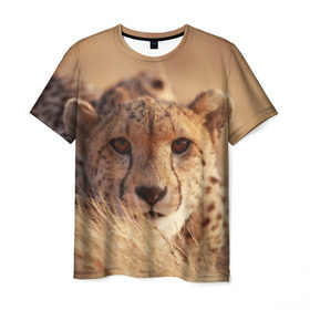 Мужская футболка 3D с принтом Гепард в Белгороде, 100% полиэфир | прямой крой, круглый вырез горловины, длина до линии бедер | амурский | гепард | животные | зверь | киса | кот | котенок | кошка | лев | леопард | пума | рысь | серый | тигр | тигренок | хищник