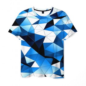 Мужская футболка 3D с принтом Голубой полигон в Белгороде, 100% полиэфир | прямой крой, круглый вырез горловины, длина до линии бедер | абстракция | бумага | геометрия | грани | изгиб | линии | полигоны | полосы | постель | розовый | сочетания | текстура | треугольники