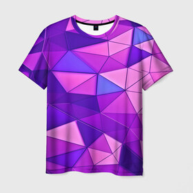 Мужская футболка 3D с принтом Розовые полигоны в Белгороде, 100% полиэфир | прямой крой, круглый вырез горловины, длина до линии бедер | Тематика изображения на принте: абстракция | бумага | геометрия | грани | изгиб | линии | полигоны | полосы | постель | розовый | сочетания | текстура | треугольники