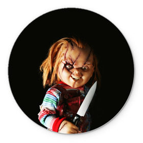Коврик круглый с принтом Чаки в Белгороде, резина и полиэстер | круглая форма, изображение наносится на всю лицевую часть | chucky | кино | кровь | кукла | нож | ужасы | чаки
