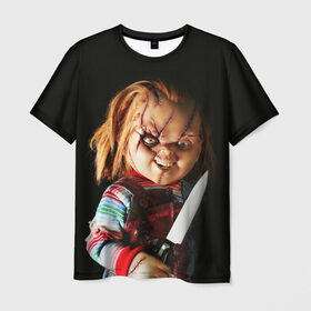 Мужская футболка 3D с принтом Чаки в Белгороде, 100% полиэфир | прямой крой, круглый вырез горловины, длина до линии бедер | Тематика изображения на принте: chucky | кино | кровь | кукла | нож | ужасы | чаки