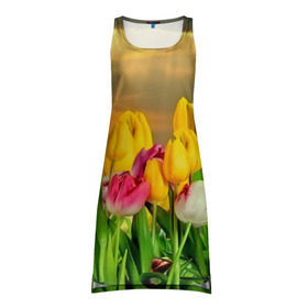 Платье-майка 3D с принтом Бутоны тюльпана в Белгороде, 100% полиэстер | полуприлегающий силуэт, широкие бретели, круглый вырез горловины, удлиненный подол сзади. | 