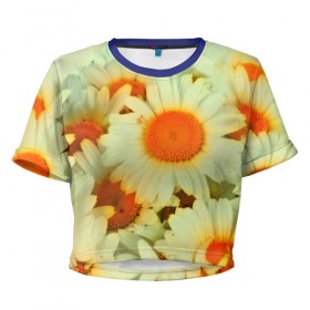 Женская футболка 3D укороченная с принтом Подсолнух в Белгороде, 100% полиэстер | круглая горловина, длина футболки до линии талии, рукава с отворотами | flower | лето | полевой цветок | цветочки | цветы