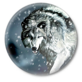 Значок с принтом Волк в Белгороде,  металл | круглая форма, металлическая застежка в виде булавки | animal | art | night | painting | predator | snow | view | winter | wolf | взгляд | волк | животное | зима | искусство | картина | ночь | снег | хищник