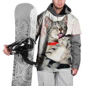 Накидка на куртку 3D с принтом Кошка в Белгороде, 100% полиэстер |  | cat | collar | heel | licking | lying | red | striped | кошка | красный | лежит | лижет | ошейник | полосатая | пятка