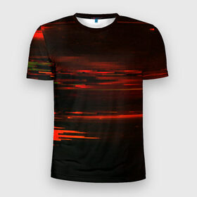 Мужская футболка 3D спортивная с принтом Pixel paint в Белгороде, 100% полиэстер с улучшенными характеристиками | приталенный силуэт, круглая горловина, широкие плечи, сужается к линии бедра | абстракция | красный | потертость красок