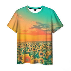 Мужская футболка 3D с принтом Подсолнух в Белгороде, 100% полиэфир | прямой крой, круглый вырез горловины, длина до линии бедер | flower | лето | поле | полевой цветок | природа | цветочки | цветы