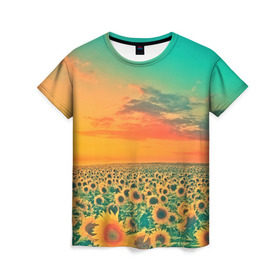 Женская футболка 3D с принтом Подсолнух в Белгороде, 100% полиэфир ( синтетическое хлопкоподобное полотно) | прямой крой, круглый вырез горловины, длина до линии бедер | flower | лето | поле | полевой цветок | природа | цветочки | цветы