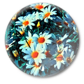 Значок с принтом Полевые ромашки в Белгороде,  металл | круглая форма, металлическая застежка в виде булавки | flower | лето | полевой цветок | цветочки | цветы