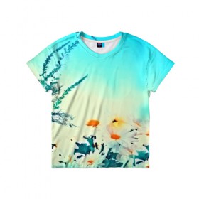 Детская футболка 3D с принтом chamomile в Белгороде, 100% гипоаллергенный полиэфир | прямой крой, круглый вырез горловины, длина до линии бедер, чуть спущенное плечо, ткань немного тянется | Тематика изображения на принте: flower | лето | полевой цветок | цветочки | цветы