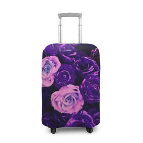 Чехол для чемодана 3D с принтом Фиолетовые розы в Белгороде, 86% полиэфир, 14% спандекс | двустороннее нанесение принта, прорези для ручек и колес | flower | прикцветочки | розы | цветы