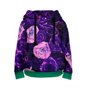 Детская толстовка 3D с принтом Фиолетовые розы в Белгороде, 100% полиэстер | двухслойный капюшон со шнурком для регулировки, мягкие манжеты на рукавах и по низу толстовки, спереди карман-кенгуру с мягким внутренним слоем | Тематика изображения на принте: flower | прикцветочки | розы | цветы